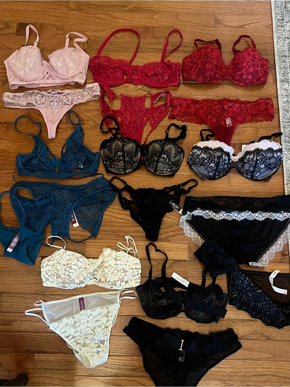 Adore Me 32 D Bras undies thongs lot of 8 sets Medium sexy fun date night lace